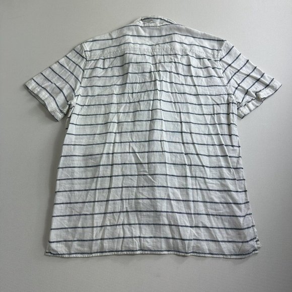 Lucky Brand Camp Shirt Men Large Blue Striped Linen Blend Short Sleeve Button Up - Picture 2 of 9